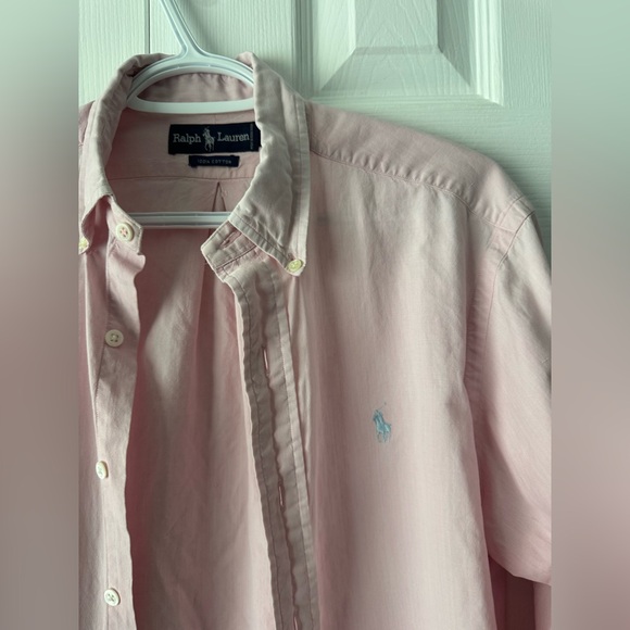 Vintage Polo Baby Pink Button Down with Baby Blue Pony Logo Medium | Powder Pink - Picture 4 of 9